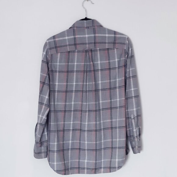 Banana Republic Women XS Plaid Shirt Cotton Button Down Long Sleeves Grey Orange - Picture 2 of 4